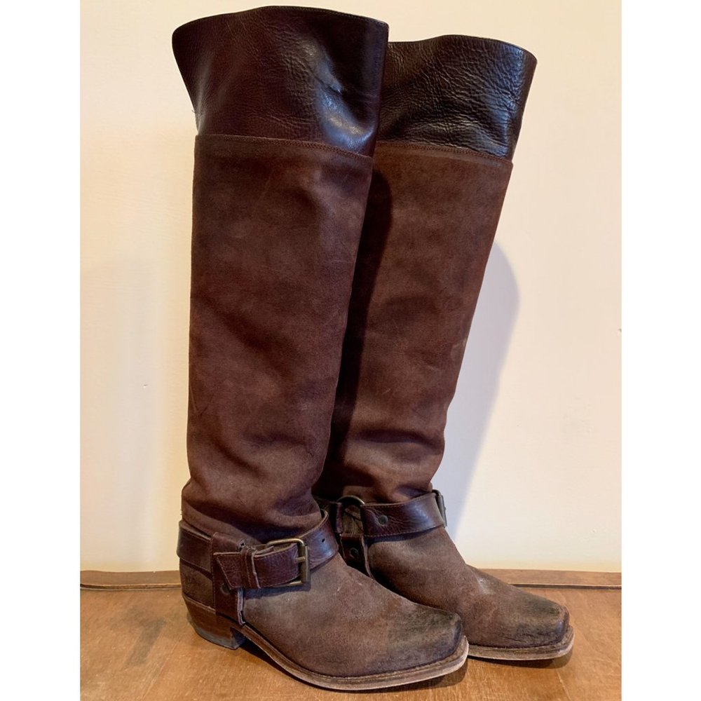 Frye Deena Harness Tall Boots Brown Leather Sz 7